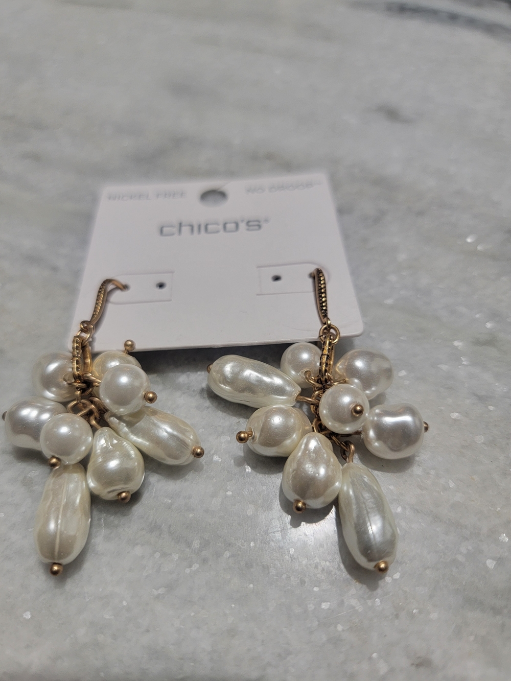 Chico's White Pearl Cluster Drop Earrings - Gold Accents